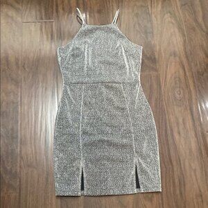 Blush Silver Shimmering Sheath Mini Cocktail Dress Halter Neckline